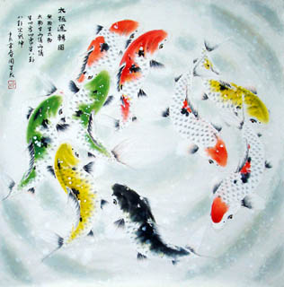 Chinese Koi Fish Painting,69cm x 69cm,2378011-x