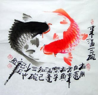 Chinese Koi Fish Painting,33cm x 33cm,2546004-x
