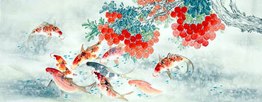 Chinese Koi Fish Painting,70cm x 180cm,2614061-x