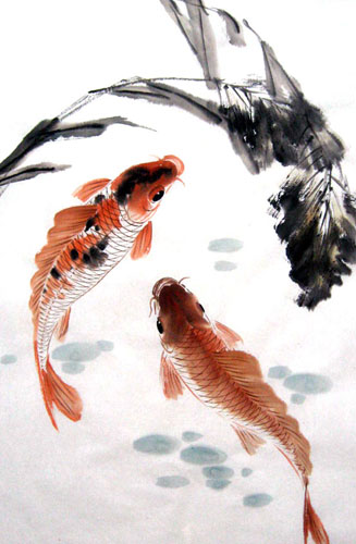Chinese Koi Fish Painting 0 2805012, 69cm x 46cm(27〃 x 18〃)