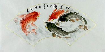 Chinese Koi Fish Painting,65cm x 33cm,tys21113006-x