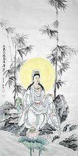 Chinese Kuan Yin Painting,66cm x 130cm,3011010-x