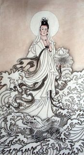 Chinese Kuan Yin Painting,50cm x 100cm,3764001-x