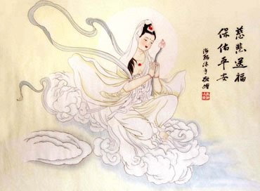 Chinese Kuan Yin Painting,62cm x 92cm,3768002-x