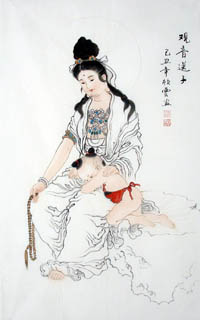 Chinese Kuan Yin Painting,60cm x 97cm,3808005-x