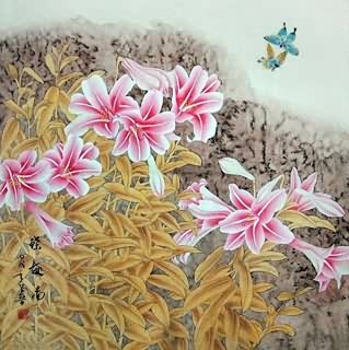 Chinese Lily Painting,69cm x 69cm,2617010-x