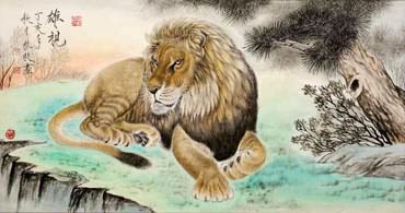 Chinese Lion Painting,66cm x 136cm,4441001-x
