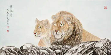 Chinese Lion Painting,66cm x 136cm,4441002-x