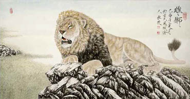 Chinese Lion Painting,66cm x 136cm,4441003-x