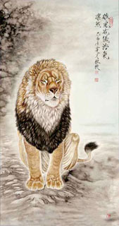 Chinese Lion Painting,66cm x 136cm,4441004-x