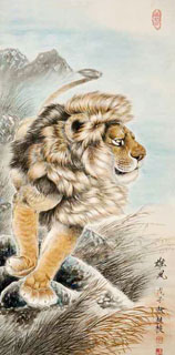 Chinese Lion Painting,66cm x 136cm,4441005-x