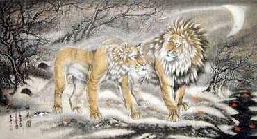 Chinese Lion Painting,97cm x 180cm,4443001-x