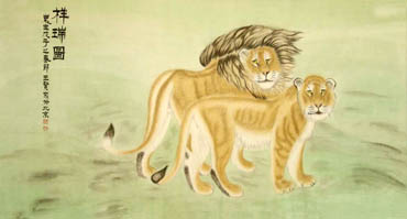Chinese Lion Painting,90cm x 170cm,4733001-x