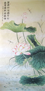 Chinese Lotus Painting,90cm x 180cm,2011027-x