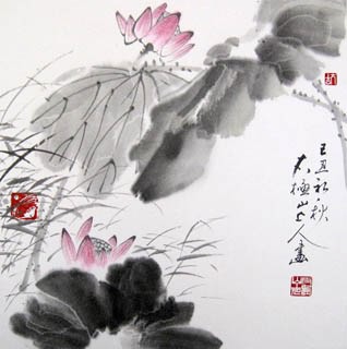 Chinese Lotus Painting,33cm x 33cm,2318008-x
