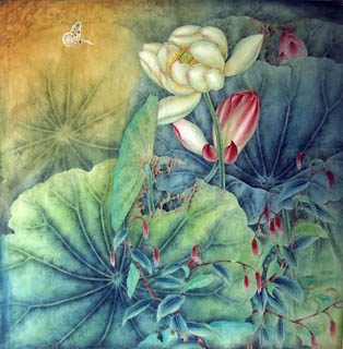 Chinese Lotus Painting,66cm x 66cm,2319001-x