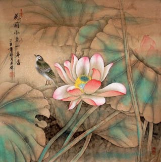 Chinese Lotus Painting,66cm x 66cm,2319003-x