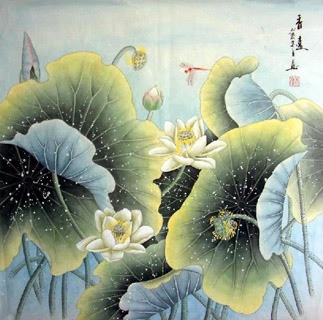 Chinese Lotus Painting,66cm x 66cm,2319004-x