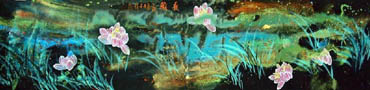 Chinese Lotus Painting,33cm x 130cm,2319007-x