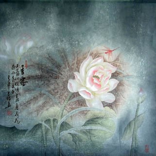 Chinese Lotus Painting,66cm x 66cm,2319014-x