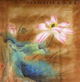 Chinese Lotus Painting,66cm x 66cm,2319015-x