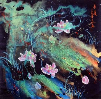 Chinese Lotus Painting,66cm x 66cm,2319018-x