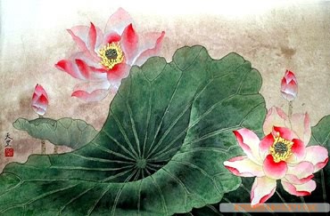 Chinese Lotus Painting,50cm x 33cm,2320005-x