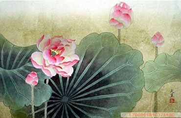 Chinese Lotus Painting,50cm x 33cm,2320009-x