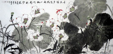 Chinese Lotus Painting,69cm x 138cm,2325022-x