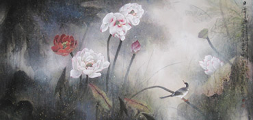 Chinese Lotus Painting,66cm x 136cm,2329004-x
