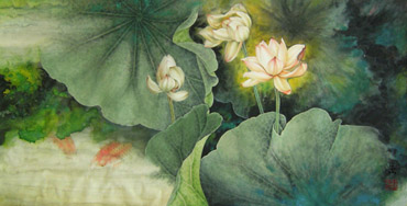 Chinese Lotus Painting,50cm x 100cm,2330002-x