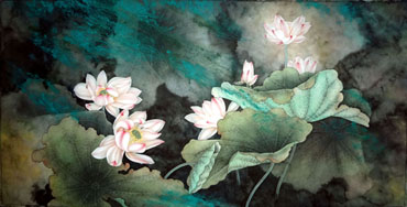 Chinese Lotus Painting,66cm x 136cm,2330003-x