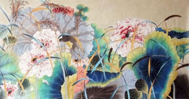 Chinese Lotus Painting,66cm x 136cm,2352023-x