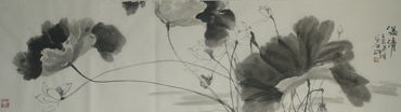 Chinese Lotus Painting,46cm x 180cm,2388004-x