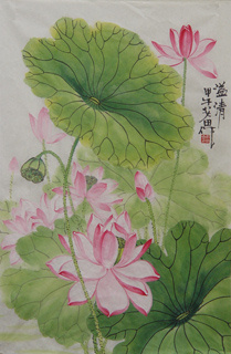 Chinese Lotus Painting,46cm x 70cm,2388021-x