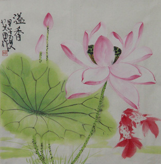 Chinese Lotus Painting,34cm x 34cm,2388030-x
