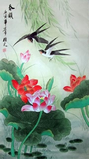 Chinese Lotus Painting,55cm x 95cm,2391007-x