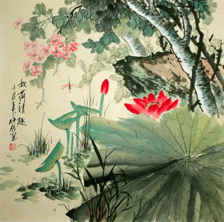 Chinese Lotus Painting,69cm x 69cm,2423001-x