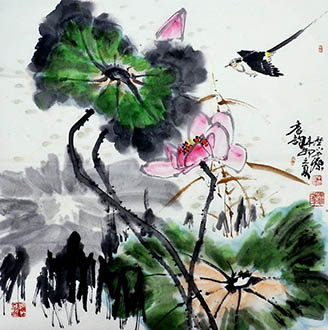 Chinese Lotus Painting,68cm x 68cm,2529007-x