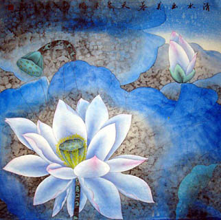 Chinese Lotus Painting,66cm x 66cm,2607011-x