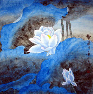 Chinese Lotus Painting,66cm x 66cm,2607012-x