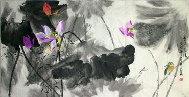 Chinese Lotus Painting,66cm x 136cm,2695009-x