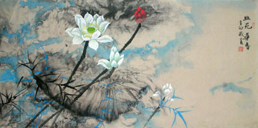 Chinese Lotus Painting,66cm x 136cm,2695016-x