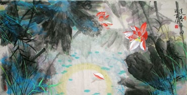Chinese Lotus Painting,66cm x 136cm,2695017-x