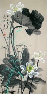 Chinese Lotus Painting,66cm x 130cm,2695022-x