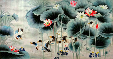 Chinese Lotus Painting,92cm x 174cm,2735067-x