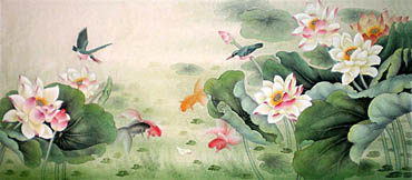Chinese Lotus Painting,60cm x 136cm,2803003-x