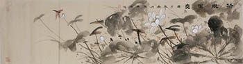 Chinese Lotus Painting,46cm x 180cm,cyd21123003-x