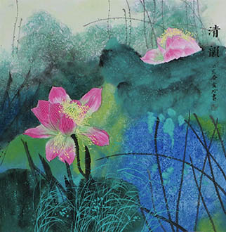 Chinese Lotus Painting,68cm x 68cm,gal21178011-x