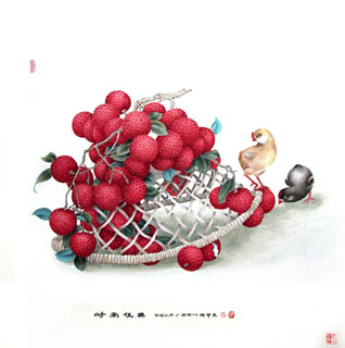 Chinese Lychee Painting,66cm x 66cm,2610009-x